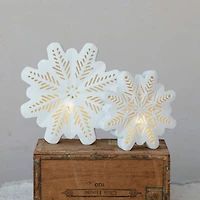 Hello Honey® 7.7" White LED Lighted Stoneware Bisque Snowflake Accent