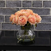 11" Peach Rose Arrangement with Clear Glass Vase