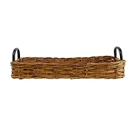 Hello Honey® 25" Natural and Black Decorative Woven Rattan Tray with Metal Handles