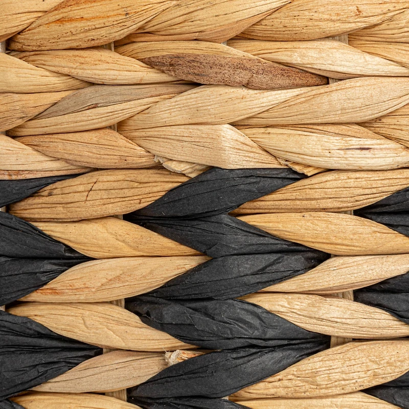 Household Essentials 11.75" Natural Water Hyacinth & Paper Basket with Black Stripes