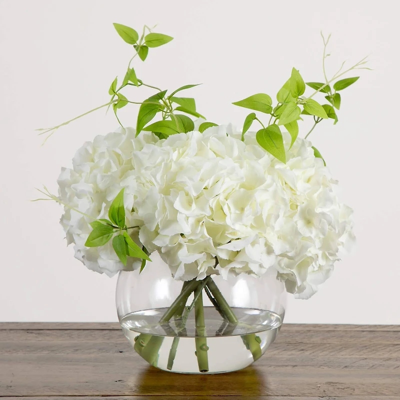 Wedding Collection 18in. Artificial Hydrangea Arrangement in Glass Vase
