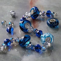 Blue Glass Lampwork Swirl Rondelle Beads by Bead Landing™