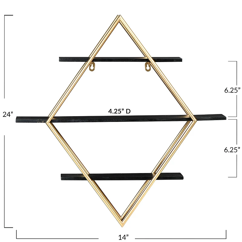 Hello Honey® Wood & Gold Diamond Wall Shelf