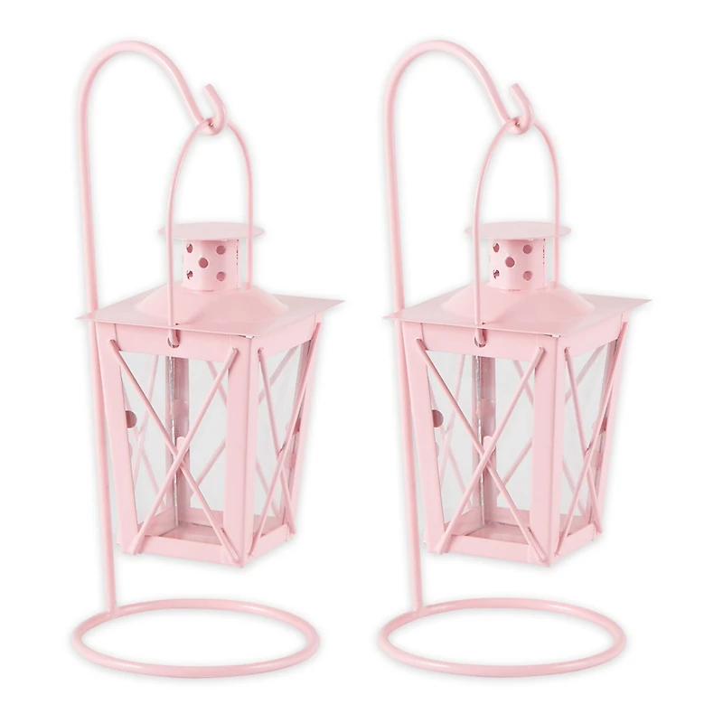 9" Pink Iron Railroad Hanging Lantern Set