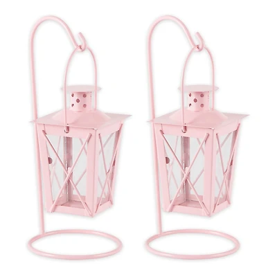 9" Pink Iron Railroad Hanging Lantern Set