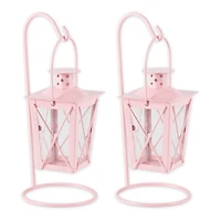 9" Pink Iron Railroad Hanging Lantern Set