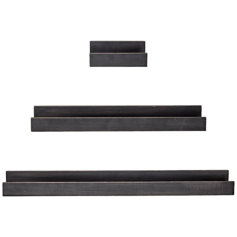 Black Floating Wooden Wall Shelves Set