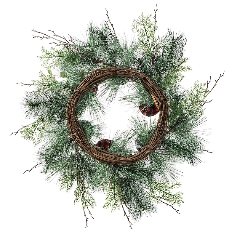 Glitzhome® 24" Frosted Ornament, Berry & Pinecone Wreath