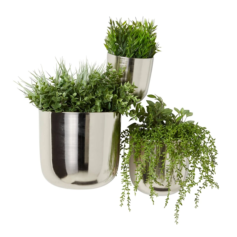 Silver Metal Contemporary Planter Set
