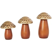 Brown & Gold Wood Mushroom Sculpture Set