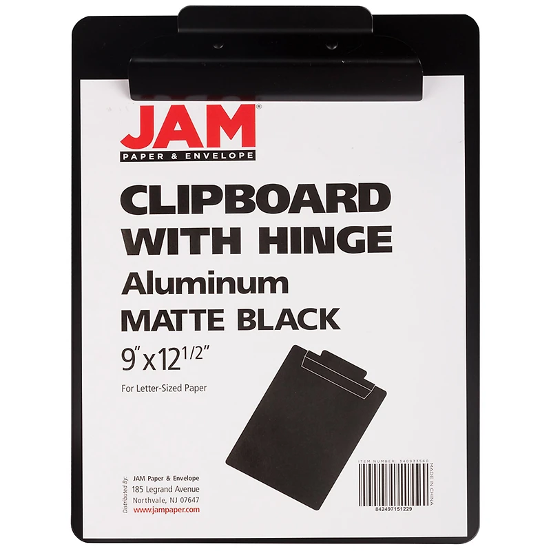 JAM Paper Black Legal Aluminum Premium Clipboard with Hinge
