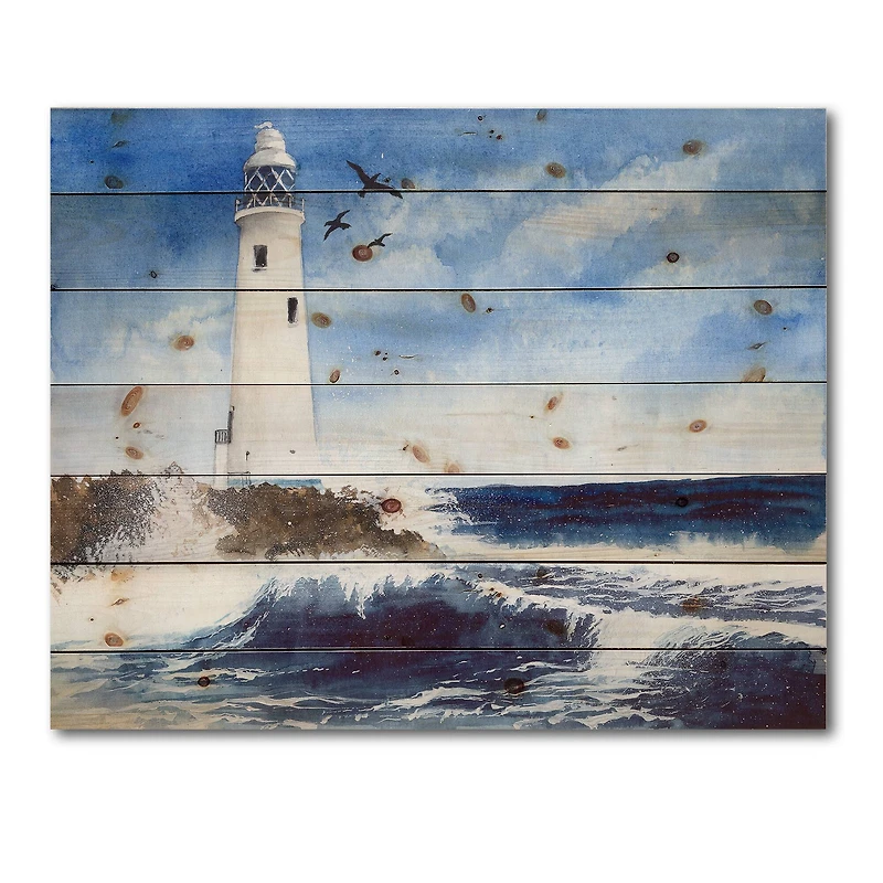 Designart - Lighthouse On The Rocky Island With Seagulls