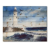 Designart - Lighthouse On The Rocky Island With Seagulls