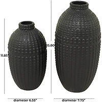 Set of 2" Black Stoneware Contemporary Vase 16", 12"