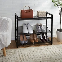 Organize It All 30" Wide Black 3 Tier Adjustable Mesh Shoe Rack