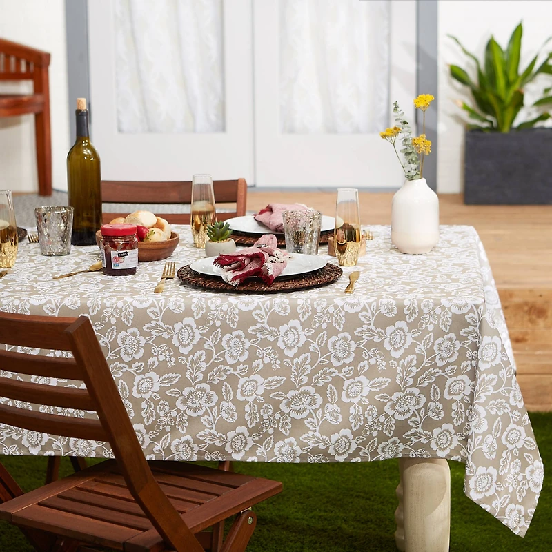 Stone Floral Print Outdoor Tablecloth, 60" x 84"