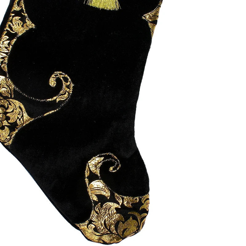 21.5" Black & Gold Damask Print Christmas Stocking