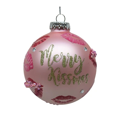 4" Pink Merry Kissmas Glass Ball Ornament by Ashland®