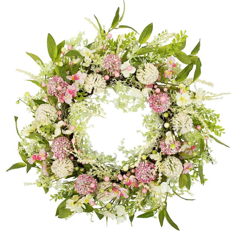 28" Pink & Green Hydrangea & Berry Floral Spring Wreath