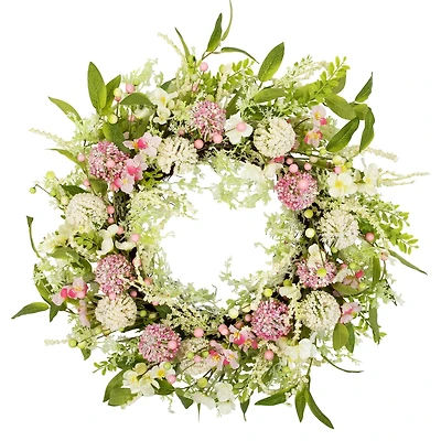 28" Pink & Green Hydrangea & Berry Floral Spring Wreath