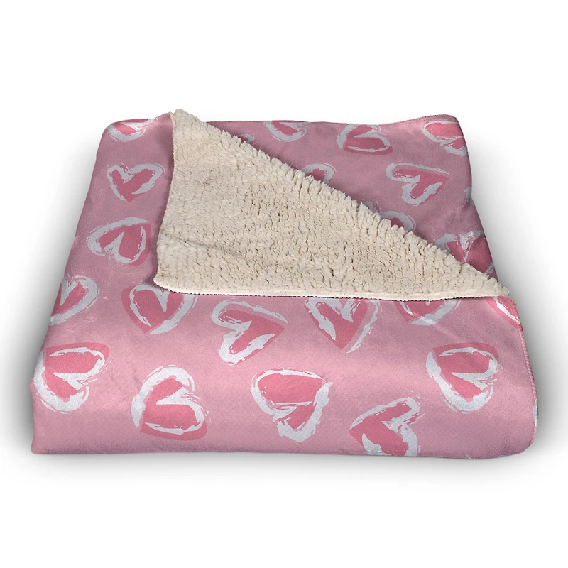Pink Cute Hearts Sherpa Fleece Throw Blanket