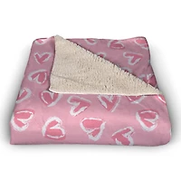 Pink Cute Hearts Sherpa Fleece Throw Blanket