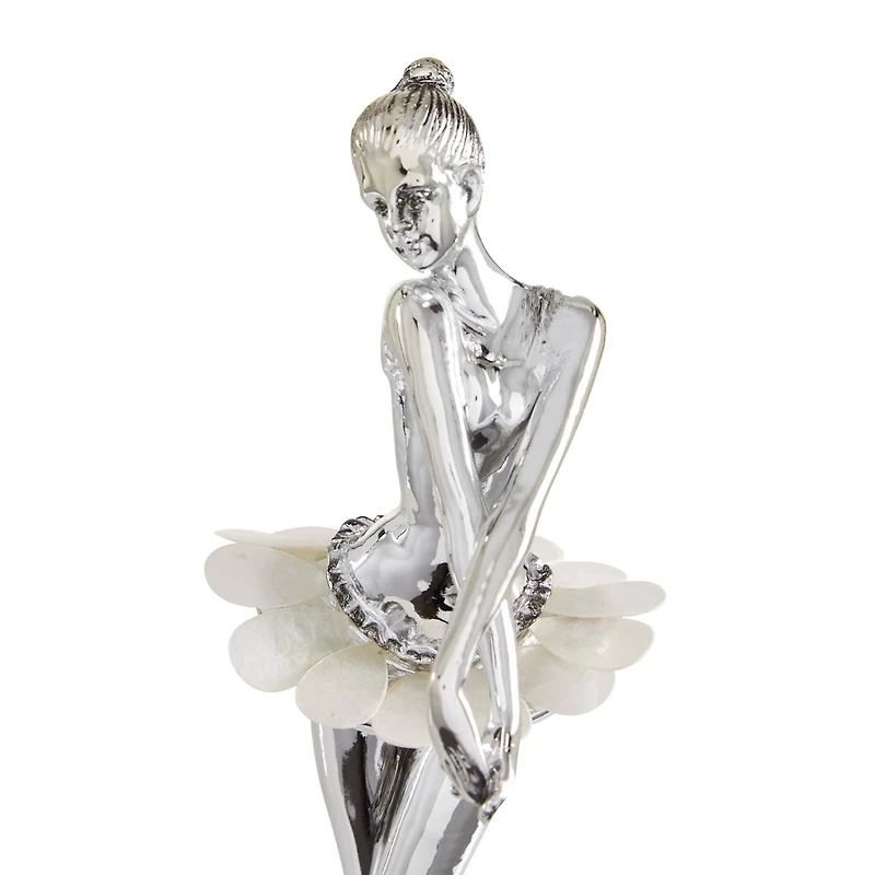 Set of 3 Silver Polystone Glam Dancer Sculpture, 10.75", 11.75", 11.75"