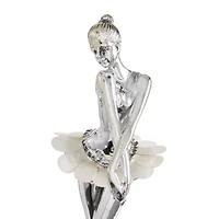 Set of 3 Silver Polystone Glam Dancer Sculpture, 10.75", 11.75", 11.75"