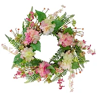 20" Pink Hydrangea Berry & Fern Artificial Spring Floral Wreath