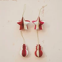 Hello Honey® 2 Pack 3.5" Red & Cream Paper Folding Honeycomb Snowman Ornaments with Gold Glitter Edge