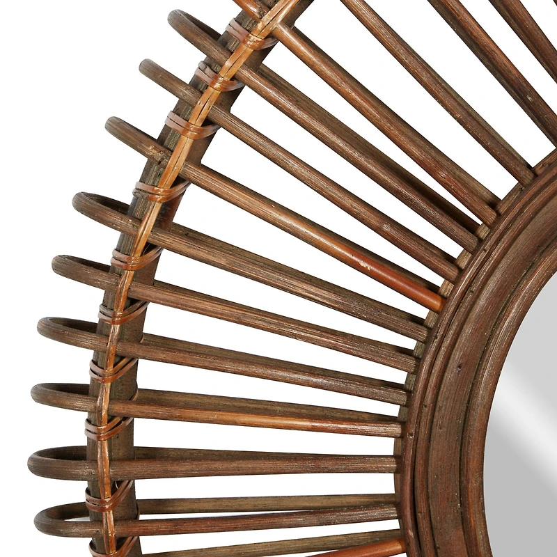 30" Brown Wood Boho Style Wall Mirror