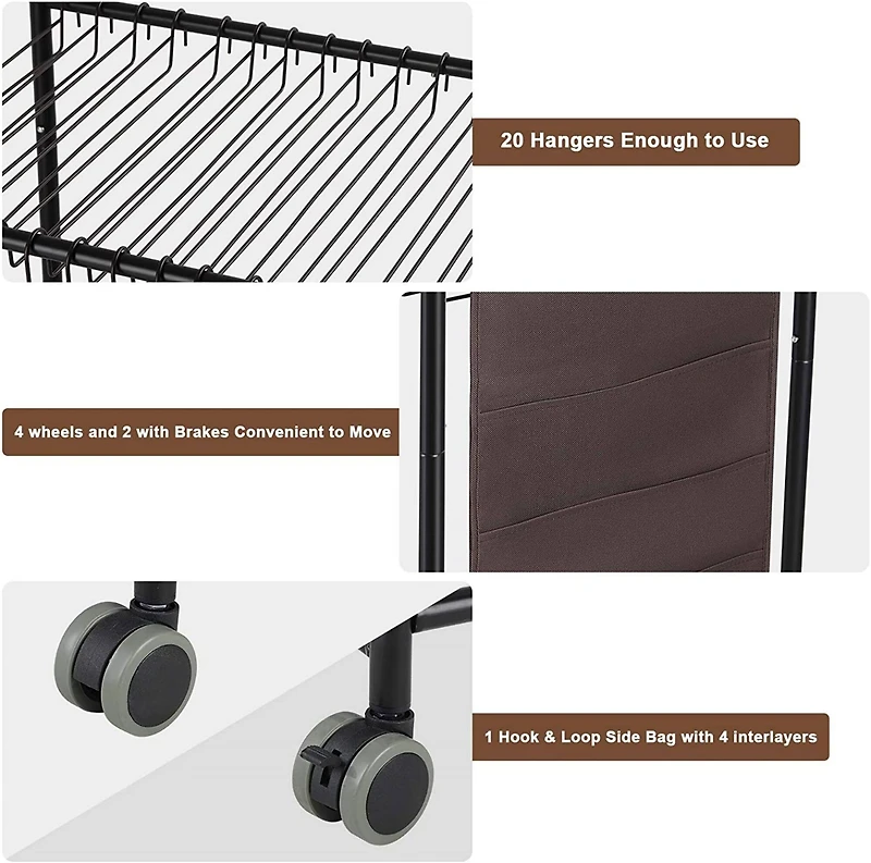 NEX™ Black 20-Hanger Rolling Trolley Closet Organizer
