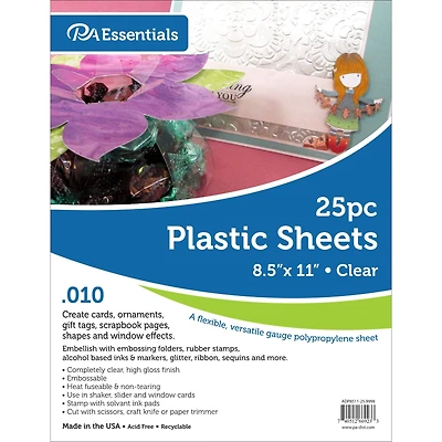PA Essentials 0.010" 8.5" x 11" Clear Plastic, 25 Sheets