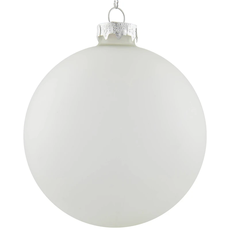 4ct. 4" White & Silver Frosted Matte Glass Ball Ornaments