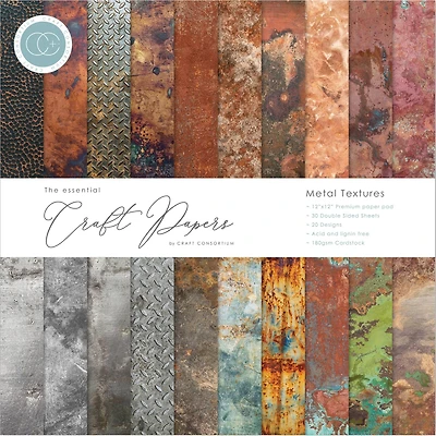 Craft Consortium Metal Textures Double-Sided Paper Pad, 12" x 12"