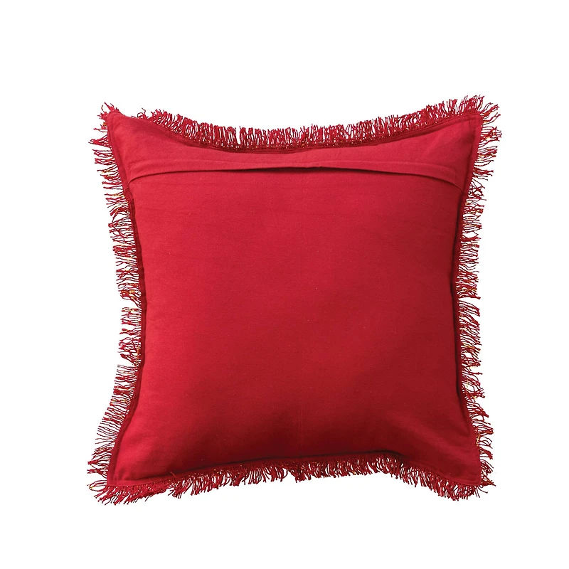 Hello Honey® 20" x 20" Square Red Woven Cotton Pillow with Metallic Gold Thread & Fringe