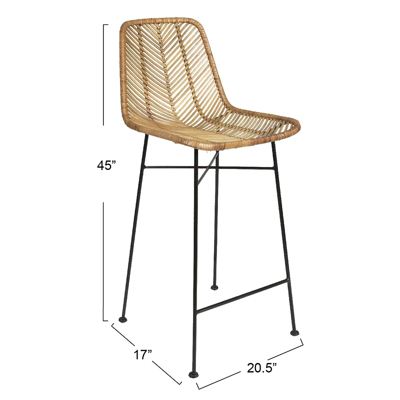 Hello Honey® 40.5" Beige Rattan Bar Stool with Black Metal Frame