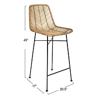 Hello Honey® 40.5" Beige Rattan Bar Stool with Black Metal Frame