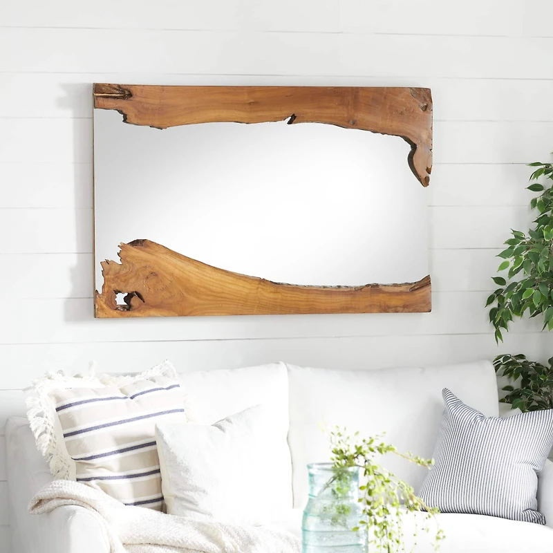 48" Brown Rustic Teak Wood Wall Mirror