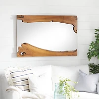 48" Brown Rustic Teak Wood Wall Mirror