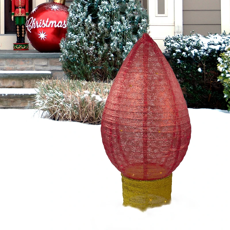42" Pre-Lit Twinkling LED Red Glitter Light Bulb Christmas Yard Art Decoration