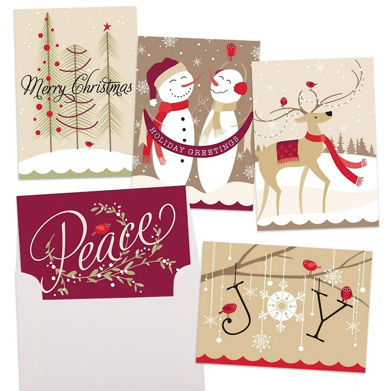 JAM Paper 6.25" x 4.625" Decadent Assortment Christmas Cards Set, 25ct.