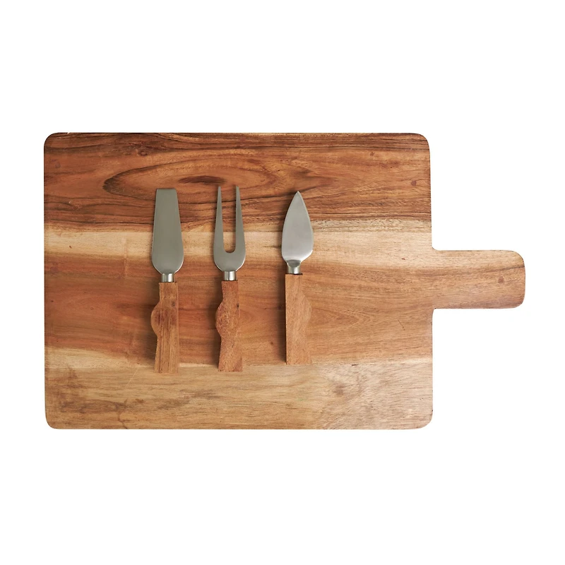 Brown Wood Handmade Cutting Board with 3 Cheese Knives Set