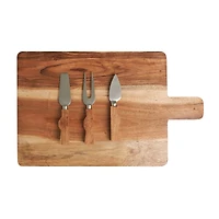 Brown Wood Handmade Cutting Board with 3 Cheese Knives Set