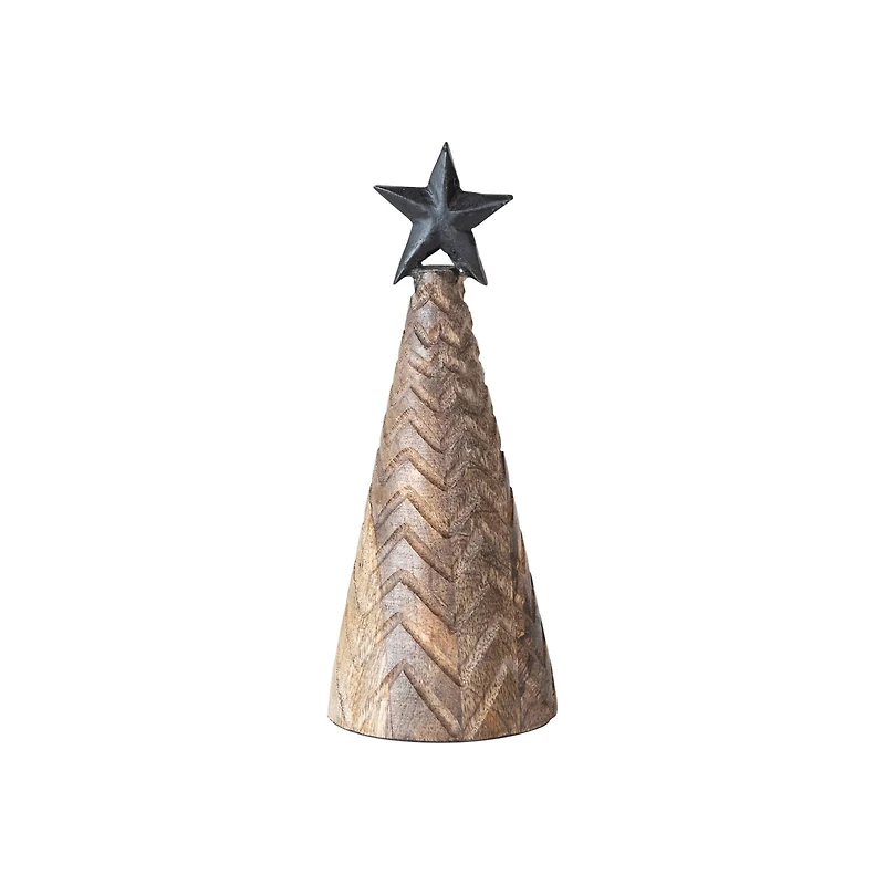 Hello Honey® 9.5" Carved Mango Wood & Metal Christmas Tree with Black Star