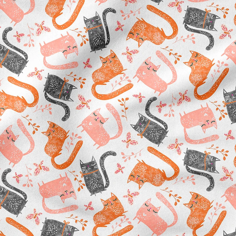 Fabric Editions White Playful Kittens Cotton Fabric