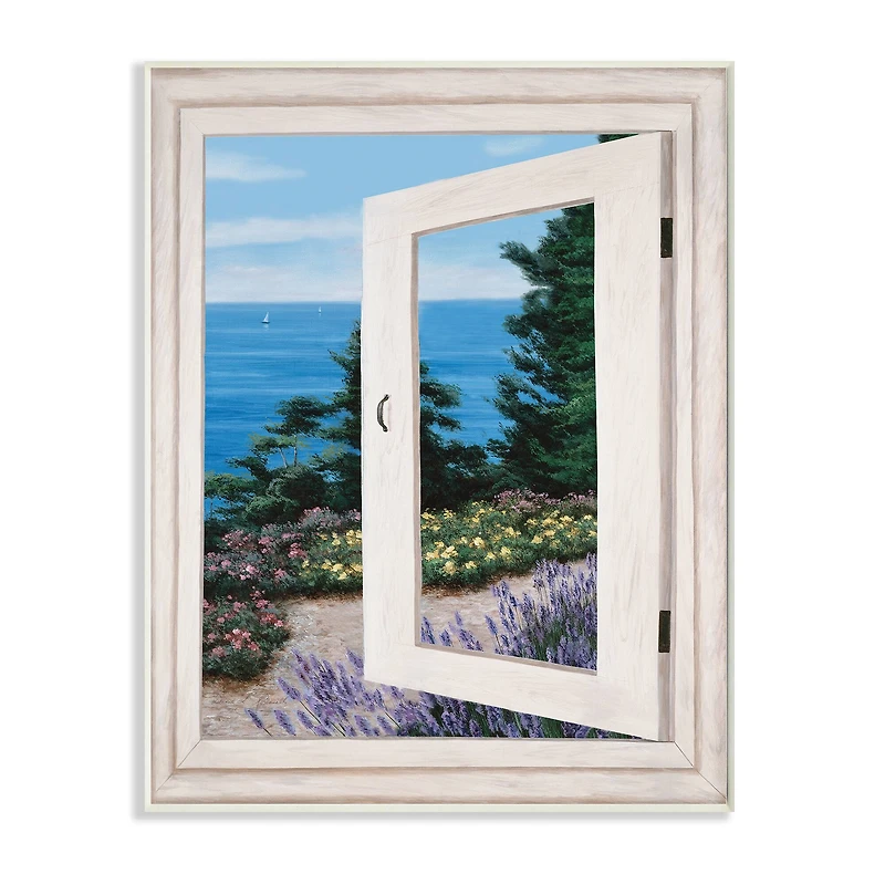 Stupell Industries Coastal View From Window Distant Boats on Ocean Wall Plaque