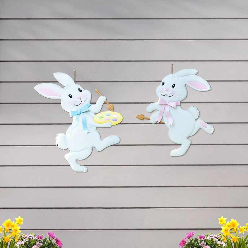 Glitzhome® Set of 2 Easter Metal Bunny Painter Yard Stake