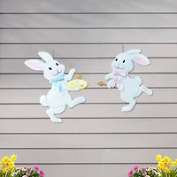 Glitzhome® Set of 2 Easter Metal Bunny Painter Yard Stake