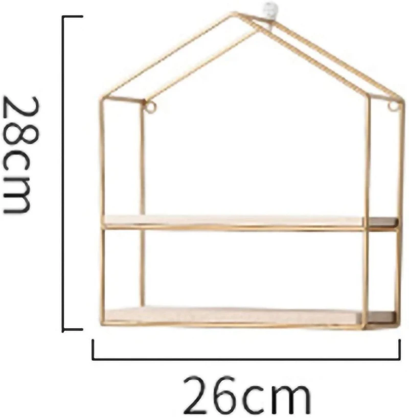 NEX™ Gold 2-Tier Iron House Floating Wall Shelf